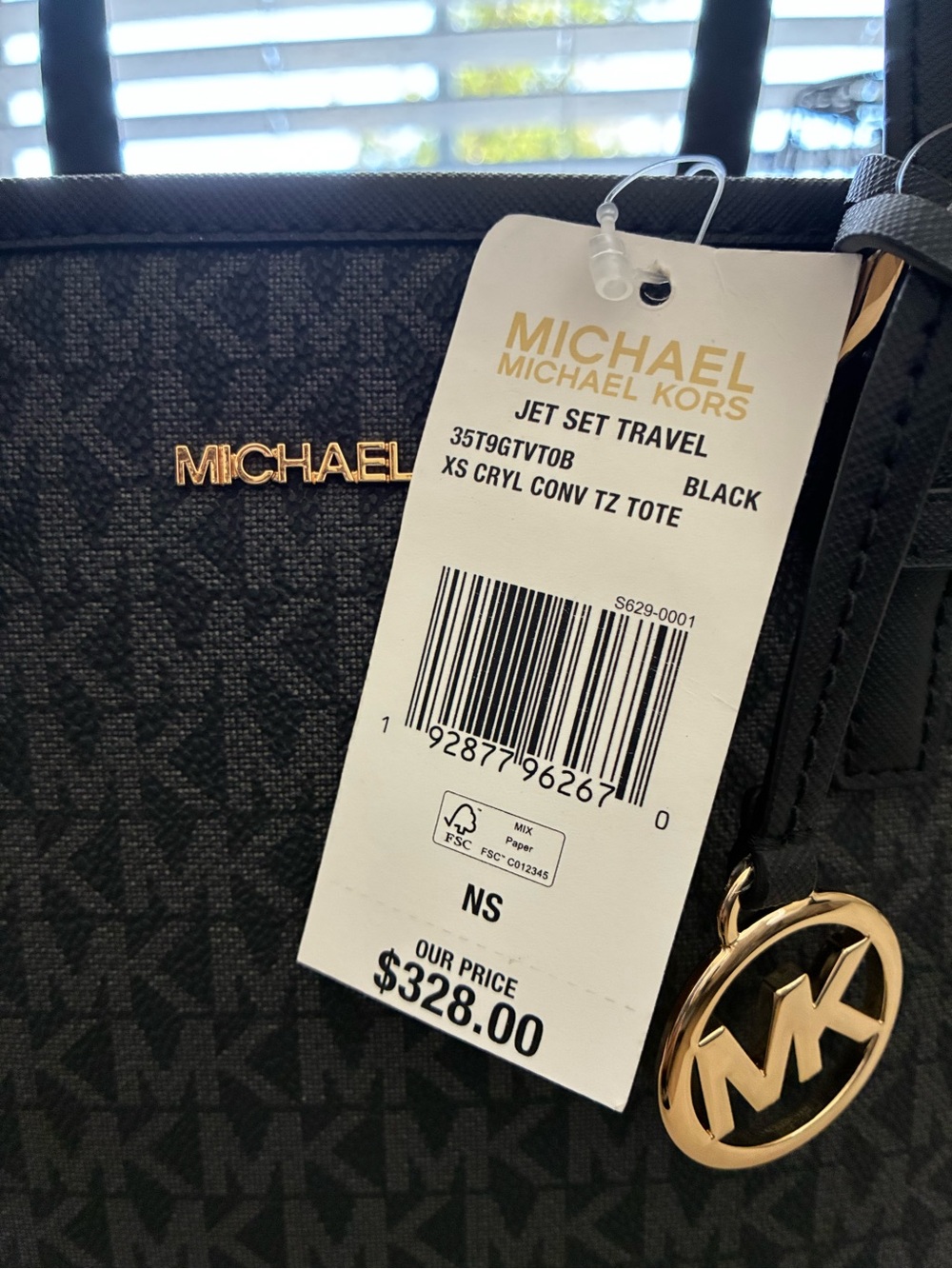 Michael Kors Black MK Signature Tote with Gold Charm - Picture 3 of 7